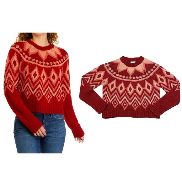 Crew Neck Intarsia Fair Isle Cropped Sweater Size XS NWOT - Picture 1 of 9